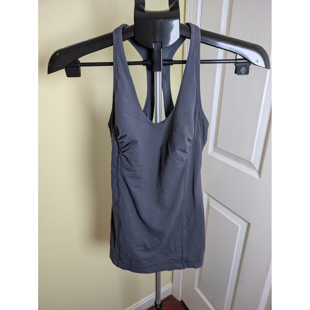 Lululemon Dark Gray Scoop Neck Racerback Tank Top Built In Shelf Bra Size 6